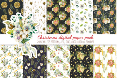 Watercolor Christmas patterns. Digital paper pack