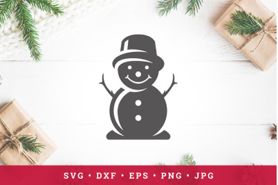 Smiling snowman silhouette. Vector Christmas illustration. Cut file cl