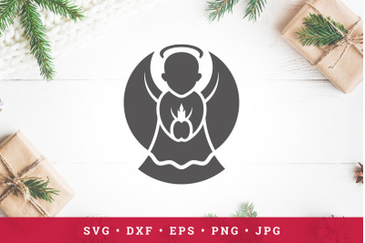 Cute little angel holding candle in hands. Vector Christmas illustrati