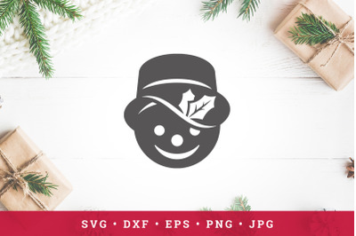 Snowman&#039;s head with mistletoe on hat. Vector Christmas illustration. C