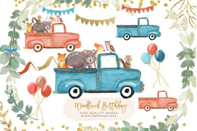 Drive By Baby Shower clipart, woodland birthday clipart