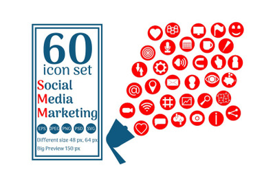 SMM seo business icon. Web social media marketing icon set.