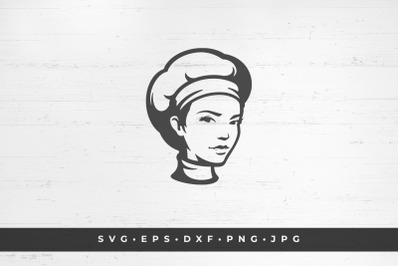 Chef woman face icon isolated on white background vector illustration.