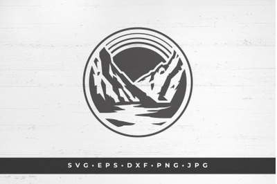 Mountain landscape in a circle.  Vector illustration. SVG, PNG, DXF, E