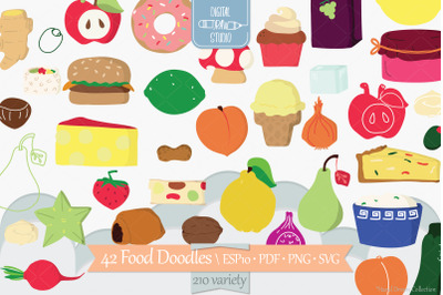 A-Z Food Color Doodle | Hand Drawn Fruit, Vegetable, Sweets, S