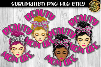 Pink Polka Dot Bandana Messy Bun Momlife Sublimation PNG