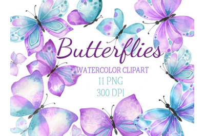 Watercolor butterfly clipart purple turquoise butterflies clip art png