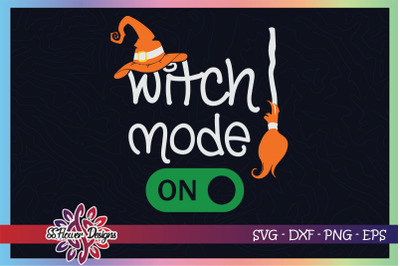 Witch miode on funny witch hat broom