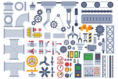 Flat machinery. Auto construction different mechanism, technical gears