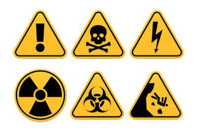 Danger signs. Safety symbol, alert icon and caution isolated