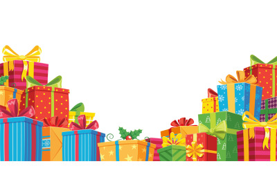 Gift banner with pile boxes to celebration and present holiday