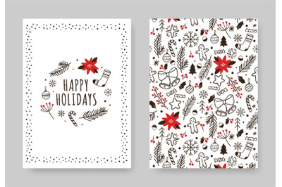 Hand drawn winter holidays card. Xmas decoration drawing