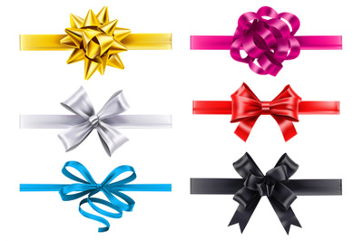 Realistic ribbons with bows. Vector bow decoration