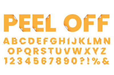 Sticker font. Peel off letters. Font sticker typographic