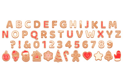 Gingerbread alphabet. christmas cookies and biscuit letters for xmas h