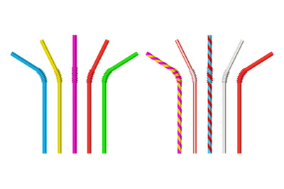 Drinking straw. Realistic classic plastic striped and colorful direct