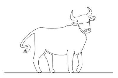 One line ox. Chinese new year 2021 bull continuous line art&2C; zodiac as