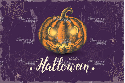 Halloween template with hand drawn pumpkin