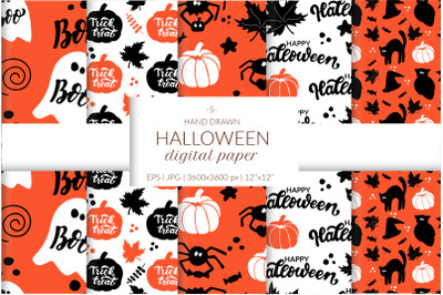Halloween digital paper pack. Halloween seamless pattern. Pumpkin face