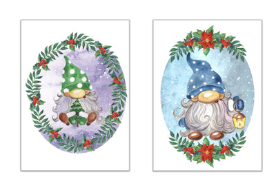 Christmas gnomes clipart. Watercolor Scandinavian gnomes, winter