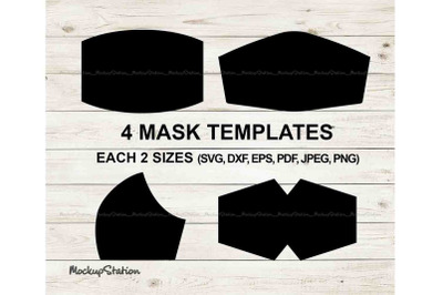 Face Mask Template SVG, 4 Shapes Sublimation PNG