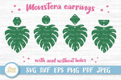 Monstera earrings svg, Tropical leaf svg, Tropical earrings svg, Boho