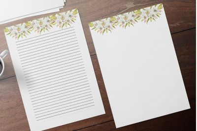 White Lilies Lined &amp; Unlined Stationery