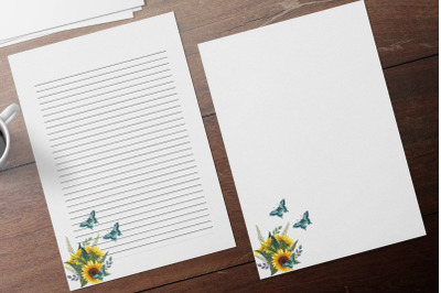 Sunflowers and Butterflies Stationery Papers