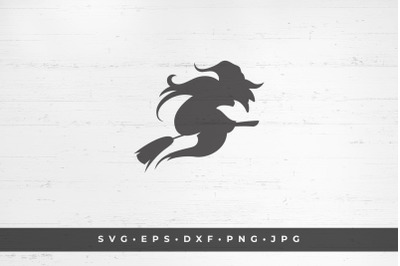 Witch riding a broom. Halloween vector illustration. SVG, PNG, DXF, Ep