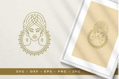 Beautiful female face  hand drawn line art graphic style vector illust