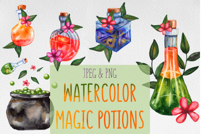 Watercolor magic potions collection