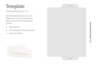 Ticket Envelope 7&quot;x2.5&quot; Template| Compatible With Silhouette Studio