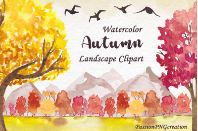 Watercolor Autumn Landscapes Clipart