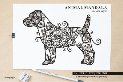 Dog Mandala Vector Line Art Style
