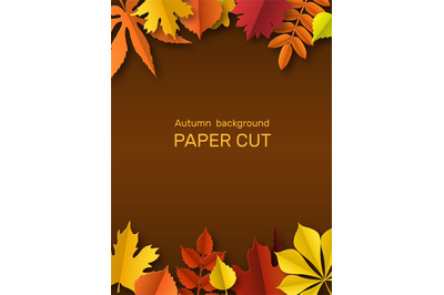 Fall leaves banner. Autumn border, paper cut frame yellow and red leaf