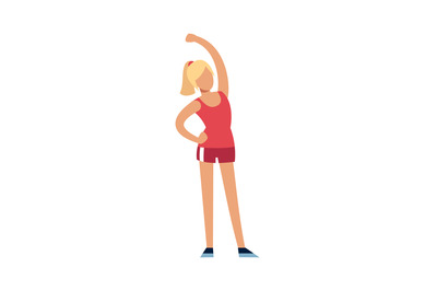 Fitness woman. Female character in sport uniform doing exercises, slim