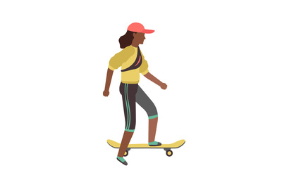 Man riding on skateboard. Simple young character skater guy skating on