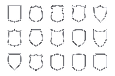 Shield outline labels. Police simple emblem, shields badge icon set, s