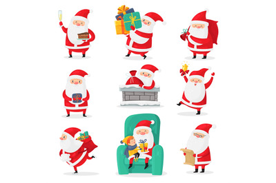 Cute santa. Christmas santa clauses with funny emotions and new year g