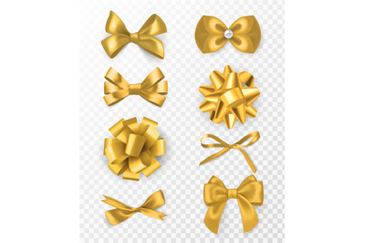 Gold decorative bows. 3d silk ribbon with decorative bow&2C; golden holid