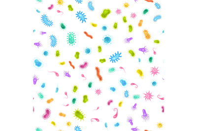 Bacteria germ seamless pattern. Monster viruses, biological allergy mi