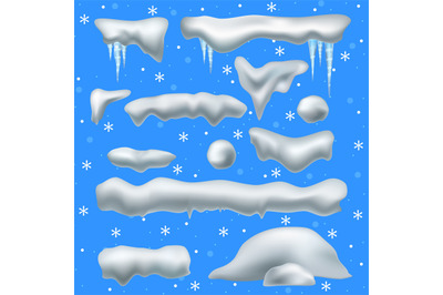 Snow caps. Snowballs and snowdrifts, snowfall and snowflakes, snowcap,