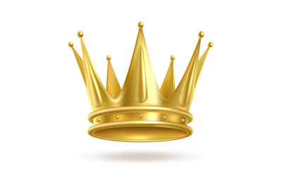 Realistic golden crown. 3D elegant queen or king, princess or prince a