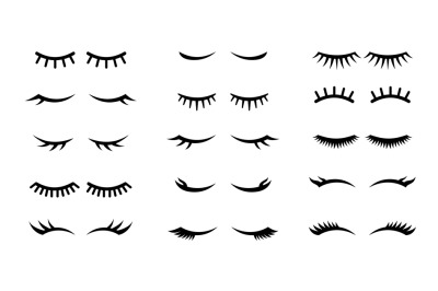 Closed girl eyes and eyelashes. Various closed eye with beautiful blac