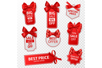 Shopping labels. Red price tags special offer, sale retail, promotion