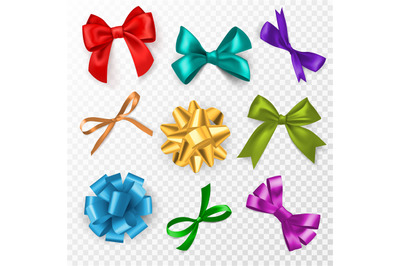 Multi-color gift bows. Red, blue and gold, pink silk ribbon bow for ch