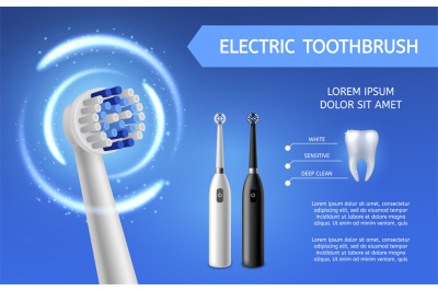 Electric toothbrush. Fresh teeth cleaning with electric black or white