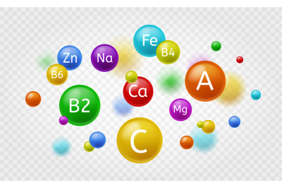 Essential vitamin. Colorful balls vitamins, multivitamin capsule, mine