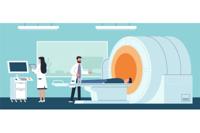 Magnetic resonance imaging. Doctor examining patient in laboratory hos