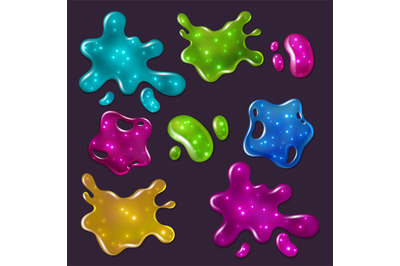 Colorful slime set. Glossy goo dirty mucus, paint drip, bright toxic s